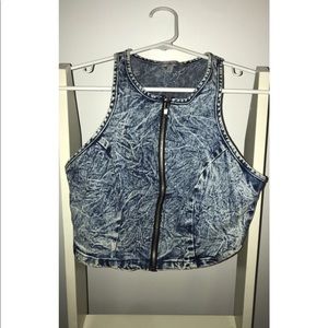 Denim zip up tank top